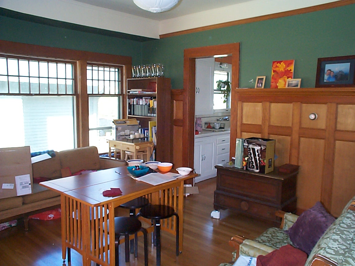 Flip top folding console table used as dining room table